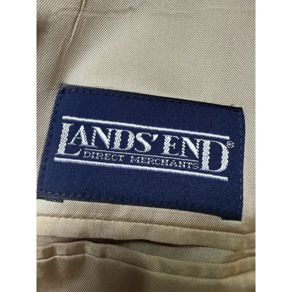 Lands End Brown Herringbone Sport Coat Mens 42R Tweed Wool Jacket Blazer